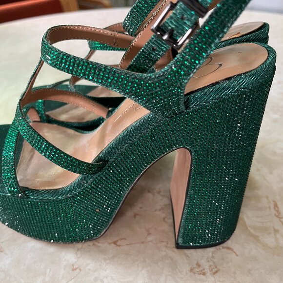 Jessica Simpson Emerald Green Rhinestone Meitini Sz 7.5 Strappy Platform Sandals - Picture 6 of 14